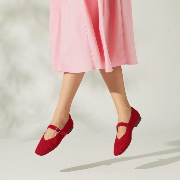 Vivaia Shoes - VIVAIA Margot Mary Jane Ruby Red Square Toe Knit Flats EU 37.5 US 7
